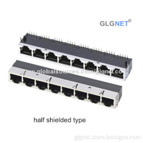 1*8 port RJ45 connector, with or w/o shielding, R/A type
